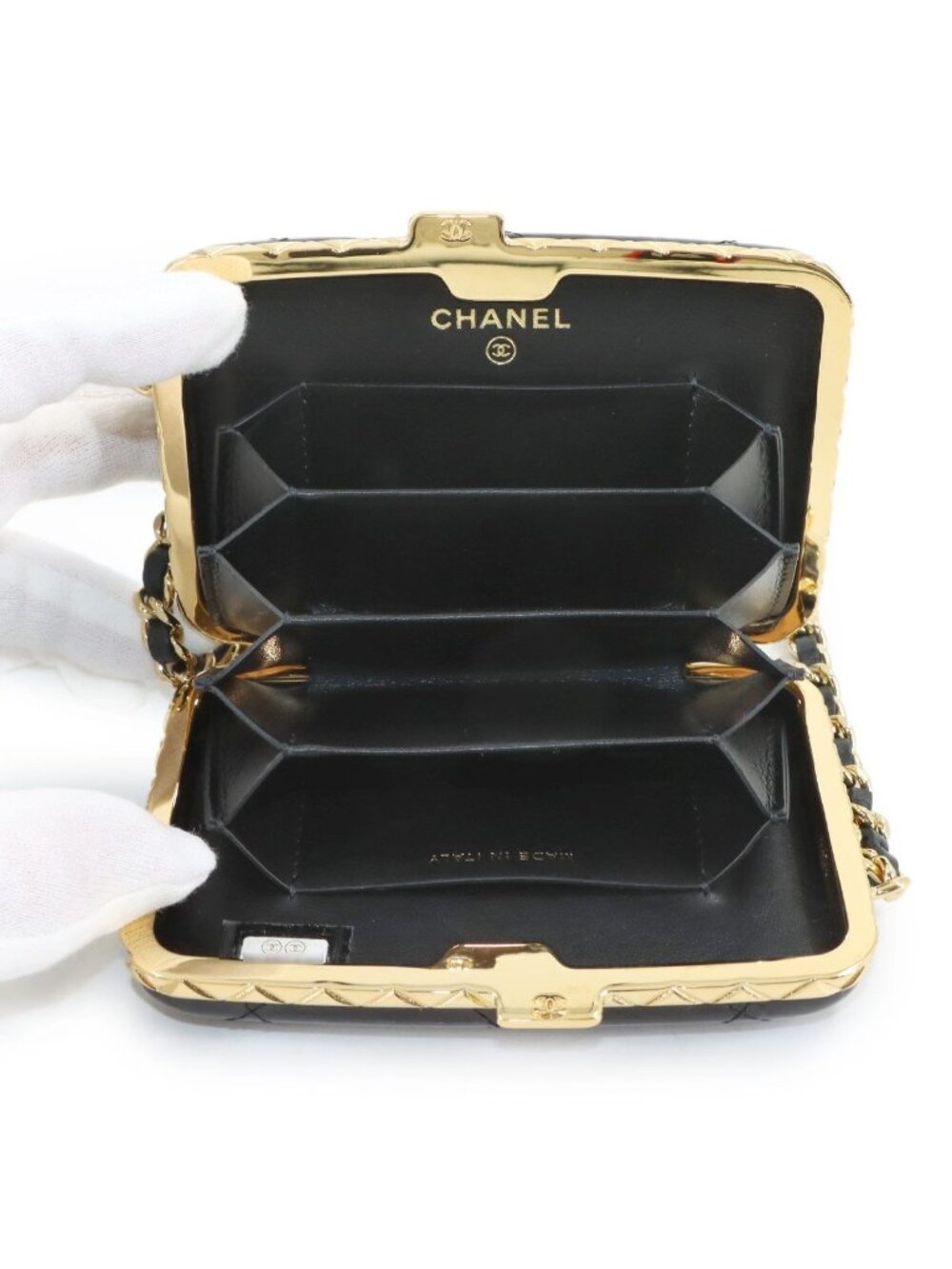 Chanel Quilted Chain Shoulder Card Case Business Holder Patent Leather Black - Picture 8 of 10